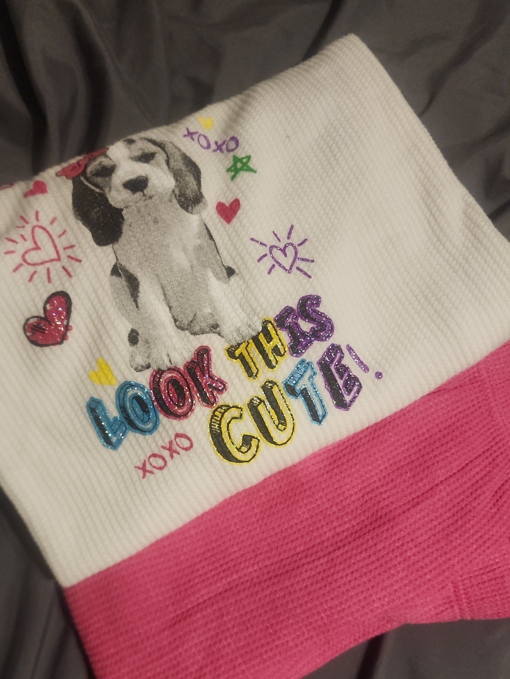 Fruit of the Loom White and Pink Puppy Graphic Kids Pajama Top